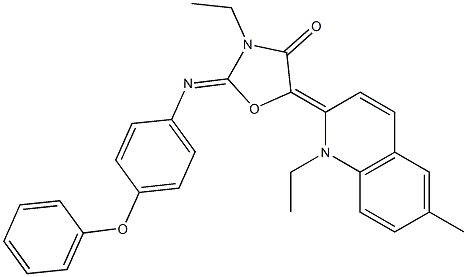 3-ethyl-5-(1-ethyl-6-methyl-2(1H)-quinolinylidene)-2-[(4-phenoxyphenyl)imino]-1,3-oxazolidin-4-one Struktur