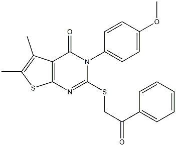 3-(4-methoxyphenyl)-5,6-dimethyl-2-[(2-oxo-2-phenylethyl)sulfanyl]thieno[2,3-d]pyrimidin-4(3H)-one Struktur