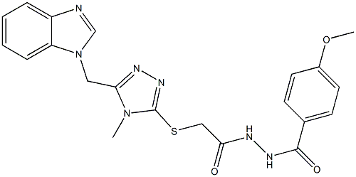 2-{[5-(1H-benzimidazol-1-ylmethyl)-4-methyl-4H-1,2,4-triazol-3-yl]sulfanyl}-N'-(4-methoxybenzoyl)acetohydrazide Struktur