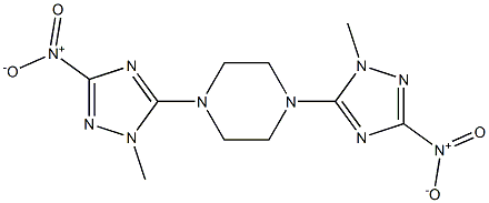 1,4-bis{3-nitro-1-methyl-1H-1,2,4-triazol-5-yl}piperazine Struktur