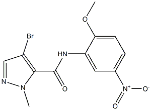 4-bromo-N-{5-nitro-2-methoxyphenyl}-1-methyl-1H-pyrazole-5-carboxamide Struktur