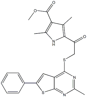 methyl 2,4-dimethyl-5-{[(2-methyl-6-phenylthieno[2,3-d]pyrimidin-4-yl)sulfanyl]acetyl}-1H-pyrrole-3-carboxylate Struktur