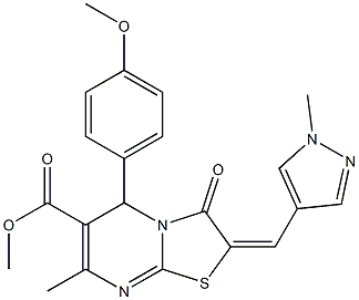 methyl 5-(4-methoxyphenyl)-7-methyl-2-[(1-methyl-1H-pyrazol-4-yl)methylene]-3-oxo-2,3-dihydro-5H-[1,3]thiazolo[3,2-a]pyrimidine-6-carboxylate Struktur