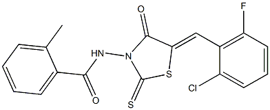 N-[5-(2-chloro-6-fluorobenzylidene)-4-oxo-2-thioxo-1,3-thiazolidin-3-yl]-2-methylbenzamide Struktur