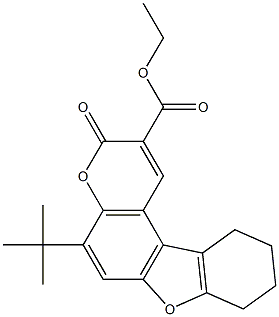 ethyl 5-tert-butyl-3-oxo-8,9,10,11-tetrahydro-3H-[1]benzofuro[3,2-f]chromene-2-carboxylate Struktur