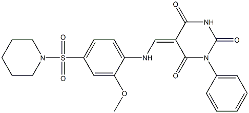 5-{[2-methoxy-4-(1-piperidinylsulfonyl)anilino]methylene}-1-phenyl-2,4,6(1H,3H,5H)-pyrimidinetrione Struktur