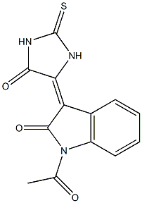 1-acetyl-3-(5-oxo-2-thioxo-4-imidazolidinylidene)-1,3-dihydro-2H-indol-2-one Struktur