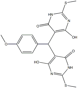 6-hydroxy-5-[[4-hydroxy-2-(methylsulfanyl)-6-oxo-1,6-dihydro-5-pyrimidinyl](4-methoxyphenyl)methyl]-2-(methylsulfanyl)-4(3H)-pyrimidinone Struktur