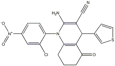 2-amino-1-(2-chloro-4-nitrophenyl)-5-oxo-4-(3-thienyl)-1,4,5,6,7,8-hexahydro-3-quinolinecarbonitrile Struktur