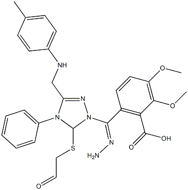 2,3-dimethoxy-6-[2-({[4-phenyl-5-(4-toluidinomethyl)-4H-1,2,4-triazol-3-yl]sulfanyl}acetyl)carbohydrazonoyl]benzoic acid Struktur