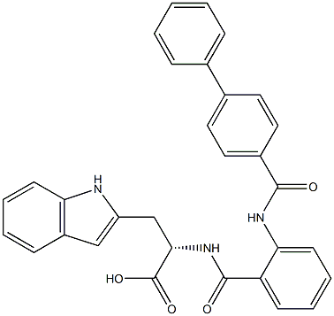 N-{2-[([1,1'-biphenyl]-4-ylcarbonyl)amino]benzoyl}-3-(1H-indol-2-yl)alanine Struktur