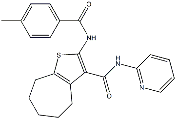 2-[(4-methylbenzoyl)amino]-N-(2-pyridinyl)-5,6,7,8-tetrahydro-4H-cyclohepta[b]thiophene-3-carboxamide Struktur