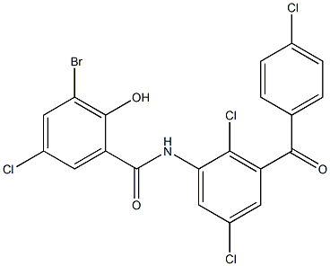 3-bromo-5-chloro-N-[2,5-dichloro-3-(4-chlorobenzoyl)phenyl]-2-hydroxybenzamide Struktur