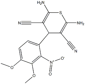 2,6-diamino-4-{2-nitro-3,4-dimethoxyphenyl}-4H-thiopyran-3,5-dicarbonitrile Struktur