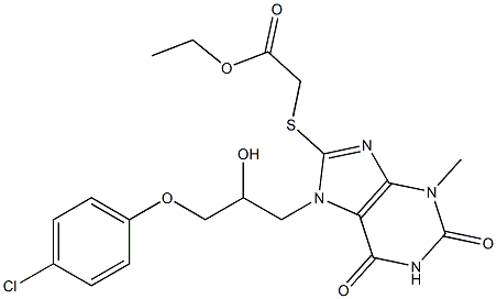 ethyl ({7-[3-(4-chlorophenoxy)-2-hydroxypropyl]-3-methyl-2,6-dioxo-2,3,6,7-tetrahydro-1H-purin-8-yl}sulfanyl)acetate Struktur