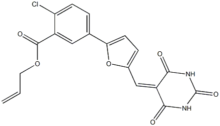 allyl 2-chloro-5-{5-[(2,4,6-trioxotetrahydro-5(2H)-pyrimidinylidene)methyl]-2-furyl}benzoate Struktur