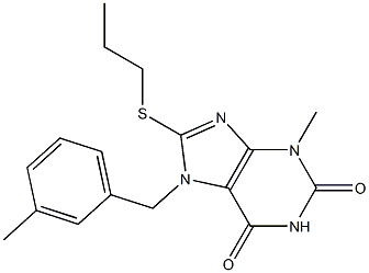 3-methyl-7-(3-methylbenzyl)-8-(propylsulfanyl)-3,7-dihydro-1H-purine-2,6-dione Struktur