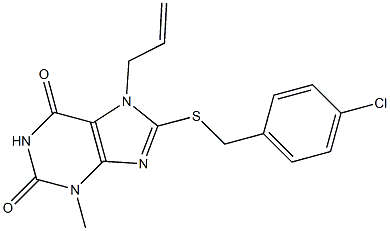 7-allyl-8-[(4-chlorobenzyl)sulfanyl]-3-methyl-3,7-dihydro-1H-purine-2,6-dione Struktur