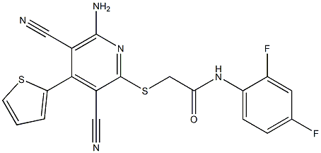 2-{[6-amino-3,5-dicyano-4-(2-thienyl)-2-pyridinyl]sulfanyl}-N-(2,4-difluorophenyl)acetamide Struktur