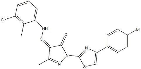 1-[4-(4-bromophenyl)-1,3-thiazol-2-yl]-3-methyl-1H-pyrazole-4,5-dione 4-[N-(3-chloro-2-methylphenyl)hydrazone] Struktur