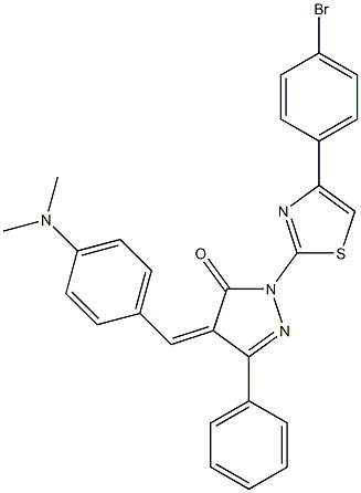 1-[4-(4-bromophenyl)-1,3-thiazol-2-yl]-4-{(Z)-[4-(dimethylamino)phenyl]methylidene}-3-phenyl-1H-pyrazol-5-one Struktur