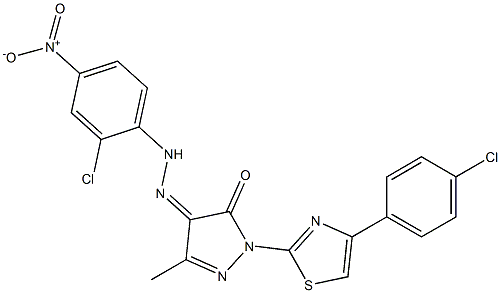 1-[4-(4-chlorophenyl)-1,3-thiazol-2-yl]-3-methyl-1H-pyrazole-4,5-dione 4-[N-(2-chloro-4-nitrophenyl)hydrazone] Struktur