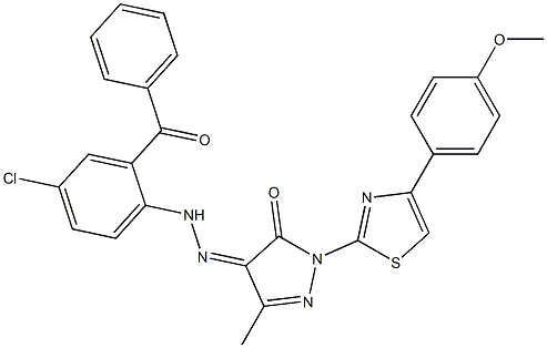 1-[4-(4-methoxyphenyl)-1,3-thiazol-2-yl]-3-methyl-1H-pyrazole-4,5-dione 4-[N-(2-benzoyl-4-chlorophenyl)hydrazone] Struktur