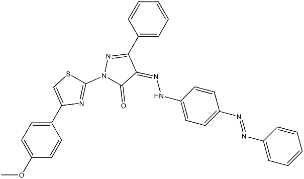 1-[4-(4-methoxyphenyl)-1,3-thiazol-2-yl]-3-phenyl-1H-pyrazole-4,5-dione 4-(N-{4-[(E)-2-phenyldiazenyl]phenyl}hydrazone) Struktur