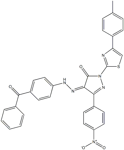 1-[4-(4-methylphenyl)-1,3-thiazol-2-yl]-3-(4-nitrophenyl)-1H-pyrazole-4,5-dione 4-[N-(4-benzoylphenyl)hydrazone] Struktur