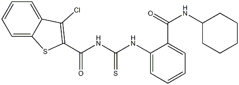 2-[({[(3-chloro-1-benzothiophen-2-yl)carbonyl]amino}carbothioyl)amino]-N-cyclohexylbenzamide Struktur