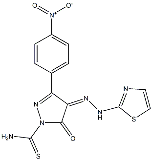 3-(4-nitrophenyl)-5-oxo-4-[(Z)-2-(1,3-thiazol-2-yl)hydrazono]-1H-pyrazole-1(5H)-carbothioamide Struktur