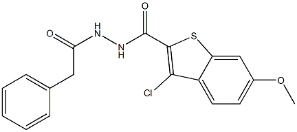 3-chloro-6-methoxy-N'-(2-phenylacetyl)-1-benzothiophene-2-carbohydrazide Struktur