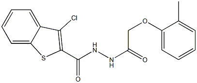 3-chloro-N'-[2-(2-methylphenoxy)acetyl]-1-benzothiophene-2-carbohydrazide Struktur