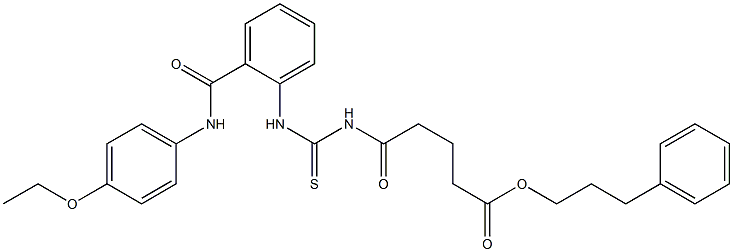 3-phenylpropyl 5-[({2-[(4-ethoxyanilino)carbonyl]anilino}carbothioyl)amino]-5-oxopentanoate Struktur