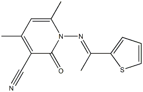 4,6-dimethyl-2-oxo-1-{[(E)-1-(2-thienyl)ethylidene]amino}-1,2-dihydro-3-pyridinecarbonitrile Struktur