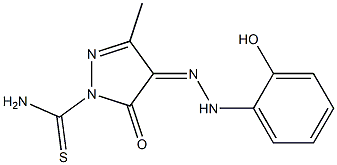 4-[(Z)-2-(2-hydroxyphenyl)hydrazono]-3-methyl-5-oxo-1H-pyrazole-1(5H)-carbothioamide Struktur