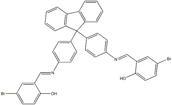 4-bromo-2-[({4-[9-(4-{[(E)-(5-bromo-2-hydroxyphenyl)methylidene]amino}phenyl)-9H-fluoren-9-yl]phenyl}imino)methyl]phenol Struktur