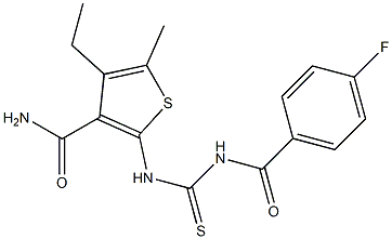 4-ethyl-2-({[(4-fluorobenzoyl)amino]carbothioyl}amino)-5-methyl-3-thiophenecarboxamide Struktur