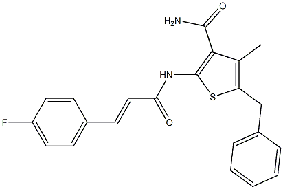 5-benzyl-2-{[(E)-3-(4-fluorophenyl)-2-propenoyl]amino}-4-methyl-3-thiophenecarboxamide Struktur