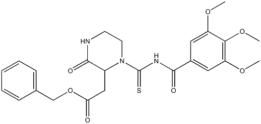 benzyl 2-(3-oxo-1-{[(3,4,5-trimethoxybenzoyl)amino]carbothioyl}-2-piperazinyl)acetate Struktur