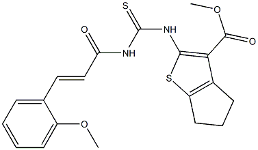 methyl 2-[({[(E)-3-(2-methoxyphenyl)-2-propenoyl]amino}carbothioyl)amino]-5,6-dihydro-4H-cyclopenta[b]thiophene-3-carboxylate Struktur