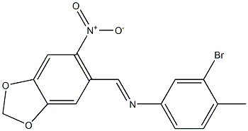 3-bromo-4-methyl-N-[(E)-(6-nitro-1,3-benzodioxol-5-yl)methylidene]aniline Struktur