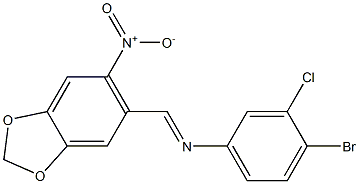 4-bromo-3-chloro-N-[(E)-(6-nitro-1,3-benzodioxol-5-yl)methylidene]aniline Struktur