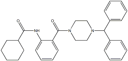 N-{2-[(4-benzhydryl-1-piperazinyl)carbonyl]phenyl}cyclohexanecarboxamide Struktur