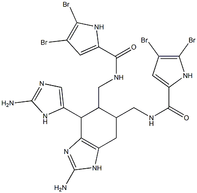 N,N'-[[[2-Amino-4-(2-amino-1H-imidazol-5-yl)-4,5,6,7-tetrahydro-1H-benzimidazole]-5,6-diyl]bis(methylene)]bis(4,5-dibromo-1H-pyrrole-2-carboxamide) Struktur