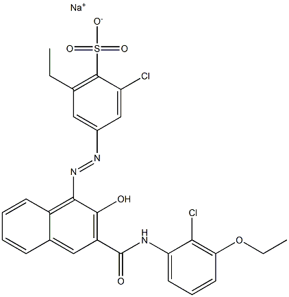 2-Chloro-6-ethyl-4-[[3-[[(2-chloro-3-ethoxyphenyl)amino]carbonyl]-2-hydroxy-1-naphtyl]azo]benzenesulfonic acid sodium salt Struktur