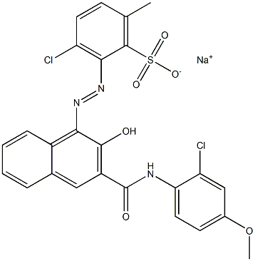 3-Chloro-6-methyl-2-[[3-[[(2-chloro-4-methoxyphenyl)amino]carbonyl]-2-hydroxy-1-naphtyl]azo]benzenesulfonic acid sodium salt Struktur