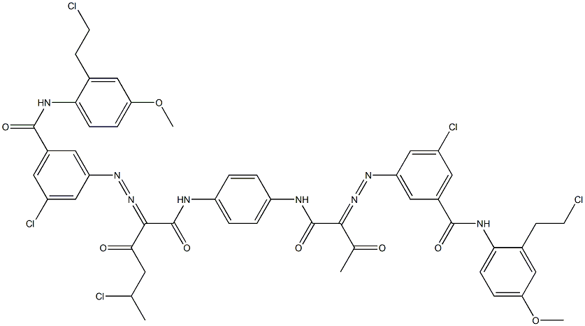 3,3'-[2-(1-Chloroethyl)-1,4-phenylenebis[iminocarbonyl(acetylmethylene)azo]]bis[N-[2-(2-chloroethyl)-4-methoxyphenyl]-5-chlorobenzamide] Struktur