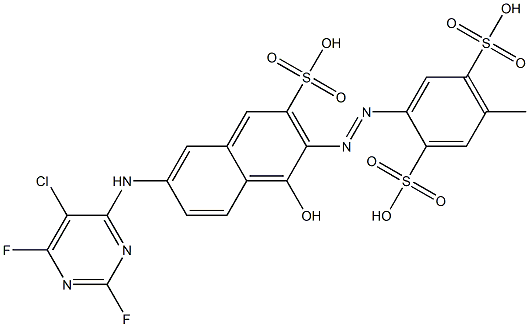 1-Hydroxy-2-(2,5-disulfo-4-methylphenylazo)-6-(5-chloro-2,6-difluoropyrimidin-4-yl)amino-3-naphthalenesulfonic acid Struktur