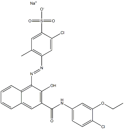 2-Chloro-5-methyl-4-[[3-[[(4-chloro-3-ethoxyphenyl)amino]carbonyl]-2-hydroxy-1-naphtyl]azo]benzenesulfonic acid sodium salt Struktur